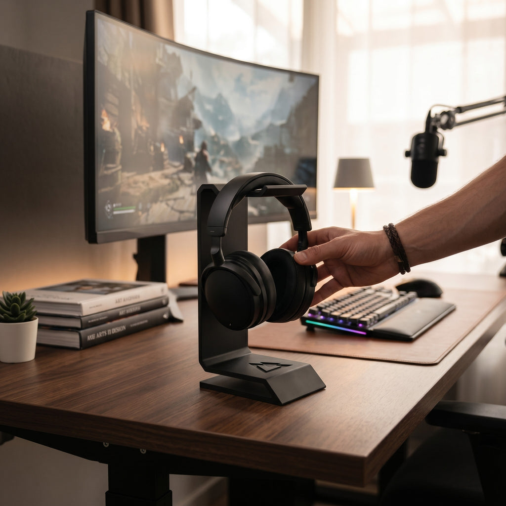 Stealth Headphone Stand – Modern Gaming Headset Desktop Holder