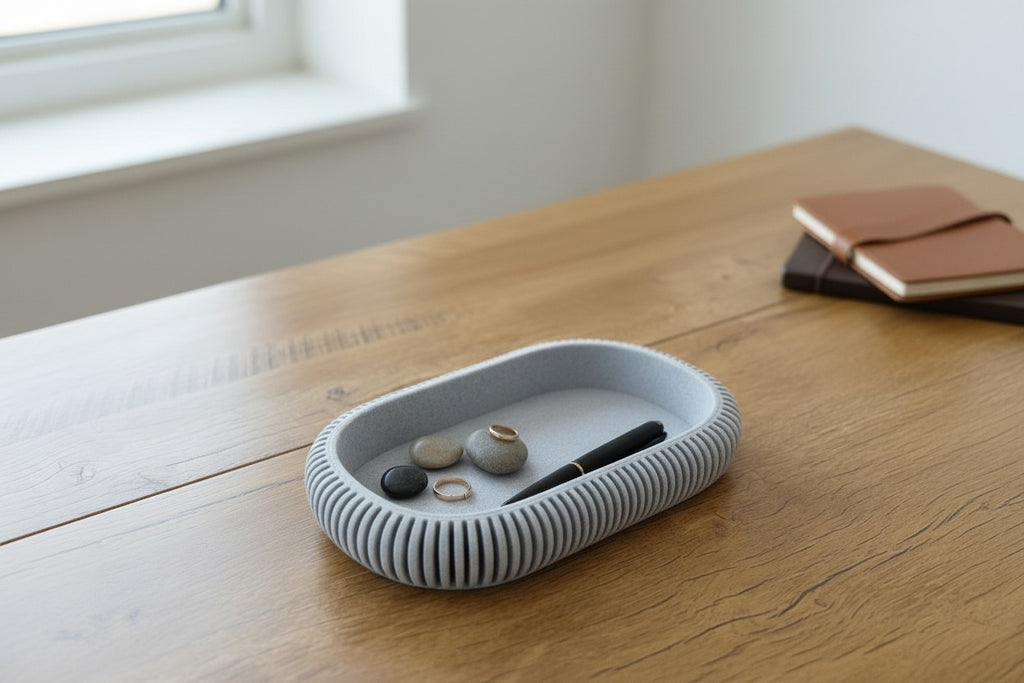 Japandi Ribbed Catchall Tray – Minimalist Key & Jewelry Organizer