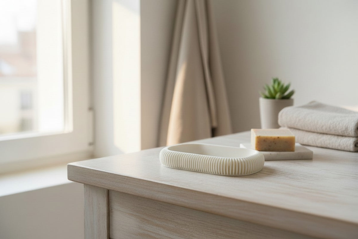 Japandi Ribbed Catchall Tray – Minimalist Key & Jewelry Organizer
