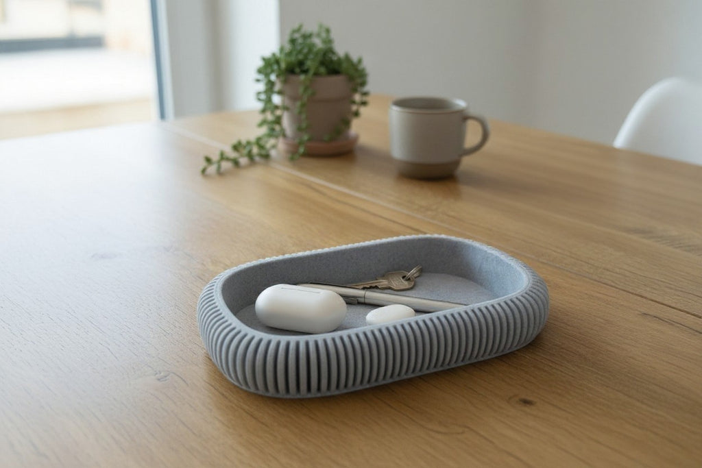 Japandi Ribbed Catchall Tray – Minimalist Key & Jewelry Organizer