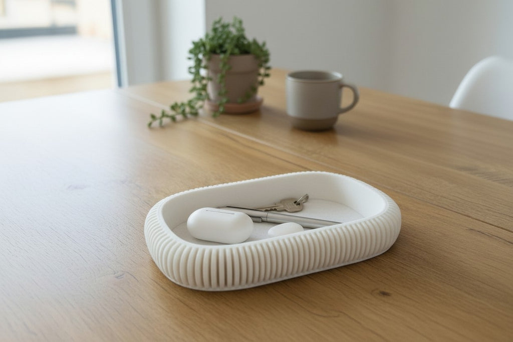 Japandi Ribbed Catchall Tray – Minimalist Key & Jewelry Organizer