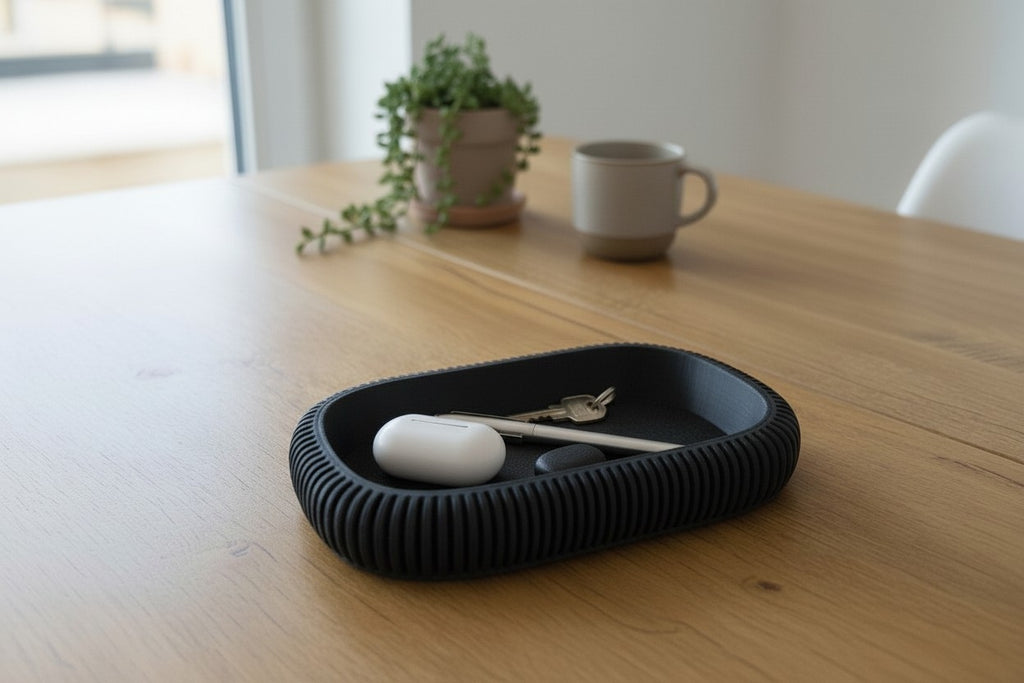 Japandi Ribbed Catchall Tray – Minimalist Key & Jewelry Organizer