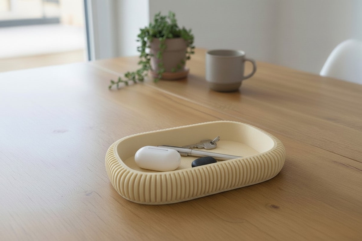 Japandi Ribbed Catchall Tray – Minimalist Key & Jewelry Organizer