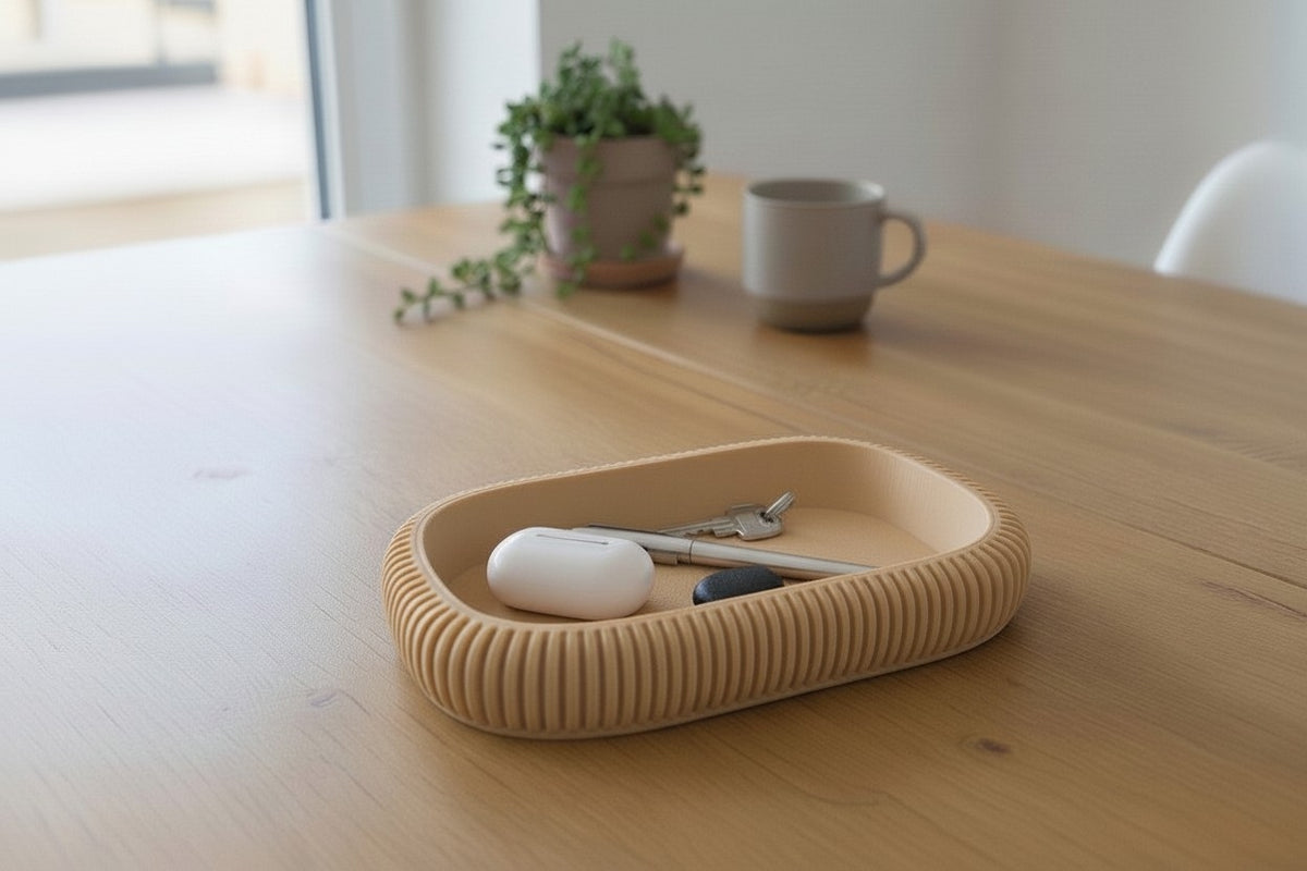 Japandi Ribbed Catchall Tray – Minimalist Key & Jewelry Organizer