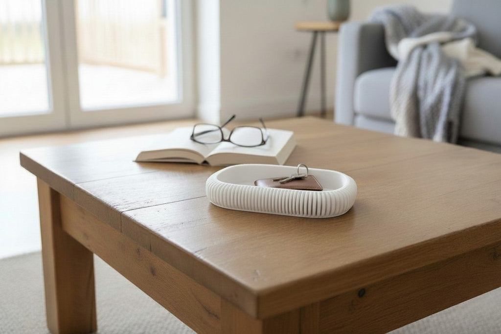 Japandi Ribbed Catchall Tray – Minimalist Key & Jewelry Organizer