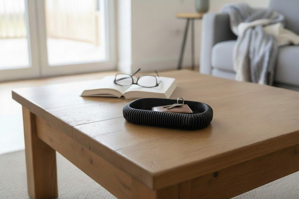 Japandi Ribbed Catchall Tray – Minimalist Key & Jewelry Organizer
